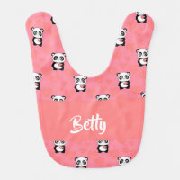 Panda love pink pattern baby bib