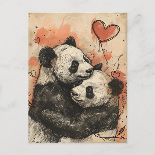 Panda Love Valentines day  Postcard