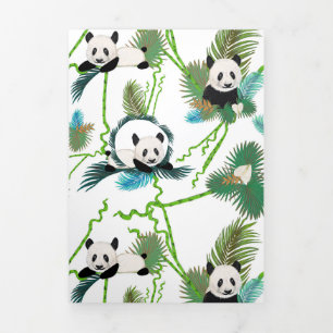 Panda Lover Bamboo And Panda Tri-Fold Holiday Card