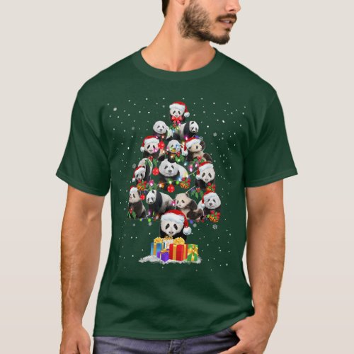 Panda Lover Xmas Panda Santa Hat Christmas Tree Li T_Shirt
