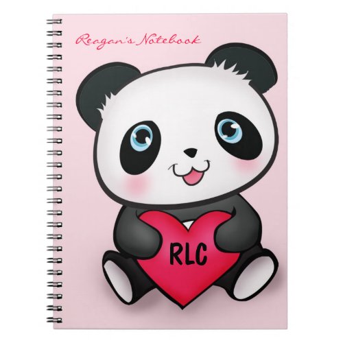 Panda Lovers Cute Notebook w Heart Personalised