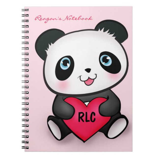Panda Lovers Cute Notebook w/ Heart Personalised (Front)
