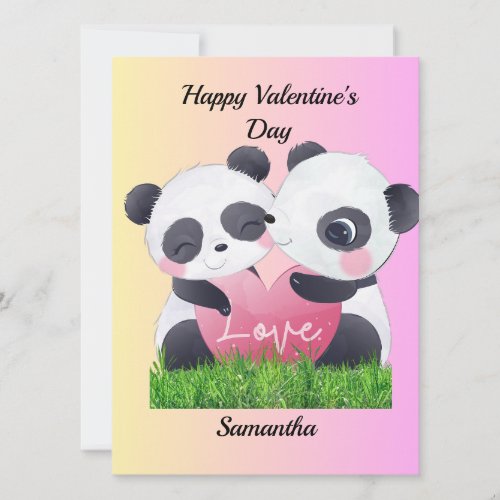 Panda Lovers Valentine Flat Card