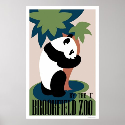 Panda Loves Tree At Zoo 1938 WPA Poster