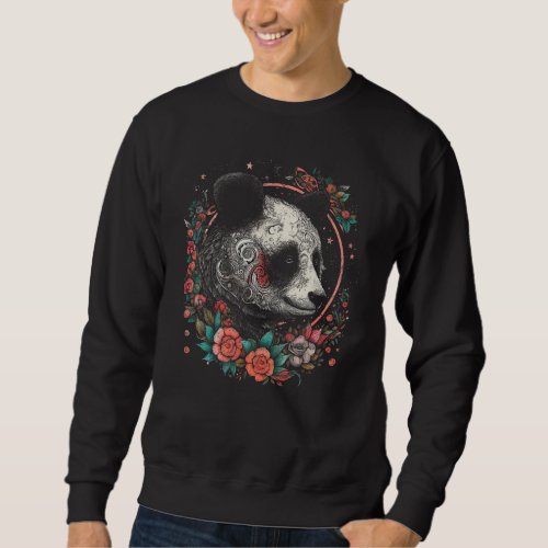 Panda Mandala Flowers Animal Rose Motif Panda Sweatshirt