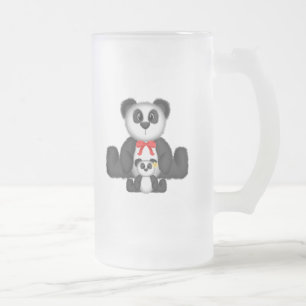 Panda Mom and Baby Frosted Glass Beer Mug