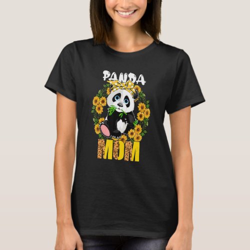 Panda Mom Cute Sunflowers Panda Bow Tie  Mothers  T_Shirt