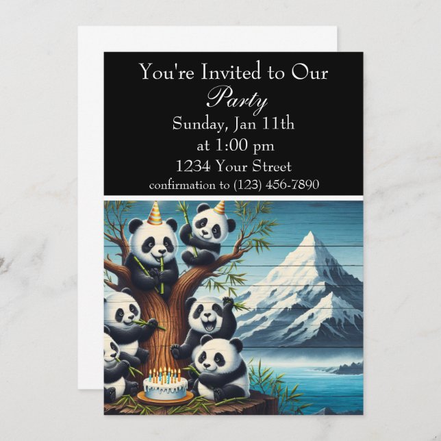 Panda-Monium Birthday Bash Invitation (Front/Back)