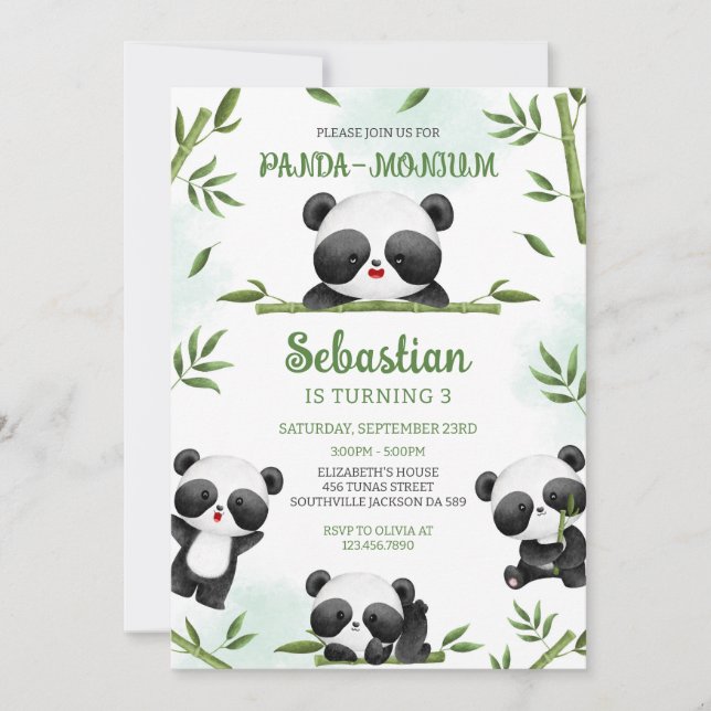 Panda-monium Panda Birthday Invitation (Front)