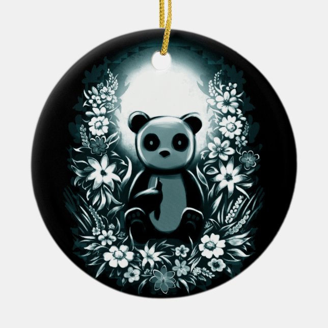 Panda Moon Ceramic Ornament (Front)