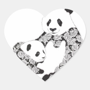 Panda Mother & Baby Cub Heart Sticker