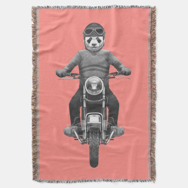 Panda Motorcyle Rider Throw Blanket (Front Vertical)