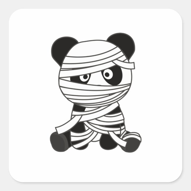 Panda Mummy Pumpkin Pandas Happy Halloween Square Sticker (Front)