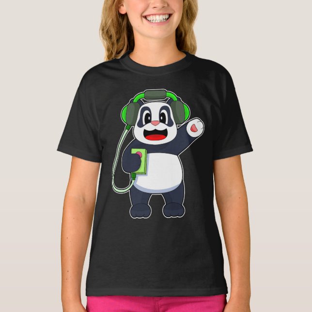 Panda Musician Headphone Music T-Shirt (Front)