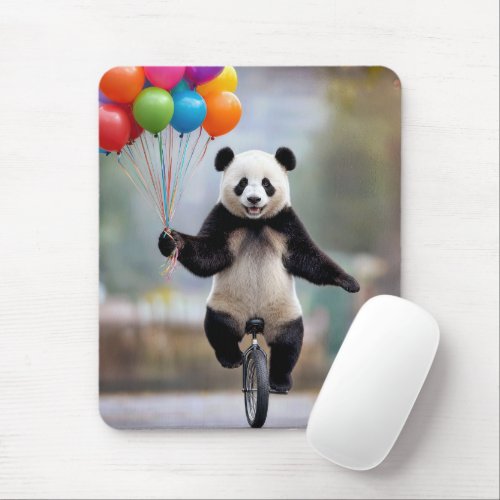 Panda on a Unicycle with Balloon Bouquet Mouse Pad