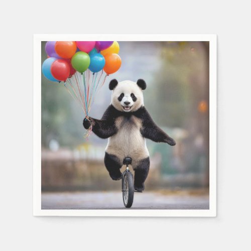 Panda on a Unicycle with Balloon Bouquet Napkins