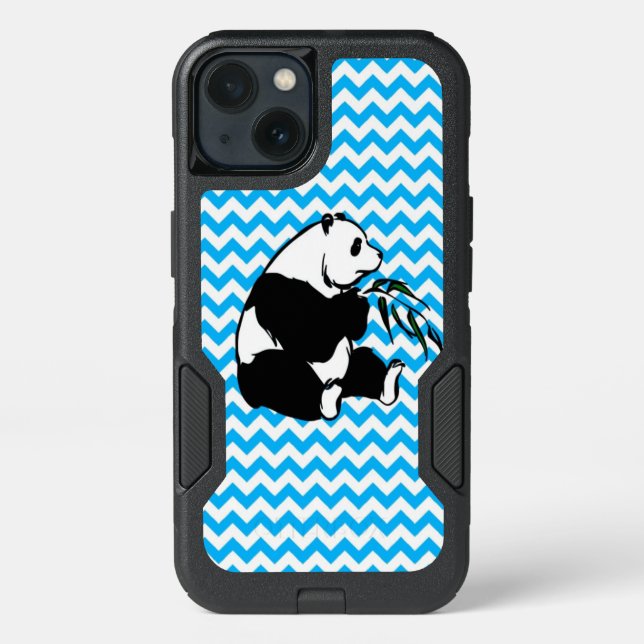 Panda on Baby Blue Chevron Otterbox iPhone Case (Back)