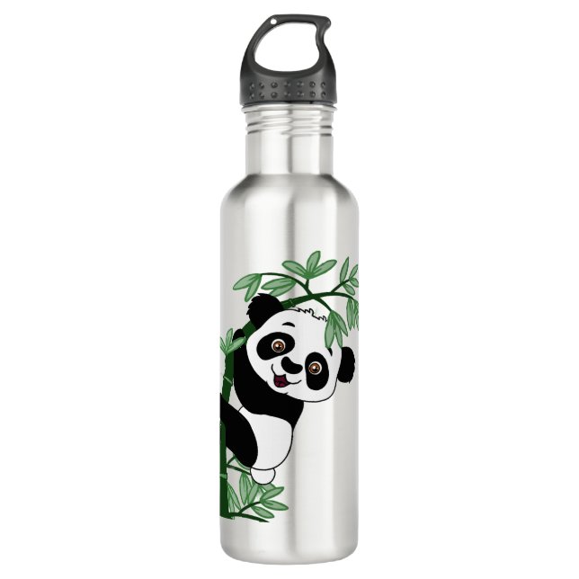 Panda on Bamboo Stainless Steel Water Bottle (Front)