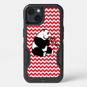 Panda on Fire Engine Red Chevron iPhone 13 Case