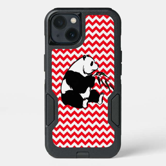 Panda on Fire Engine Red Chevron Otterbox iPhone Case (Back)