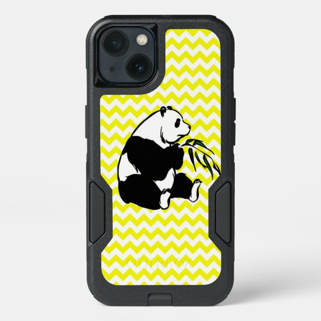Panda on Lemon Yellow Chevron Otterbox iPhone Case (Back)