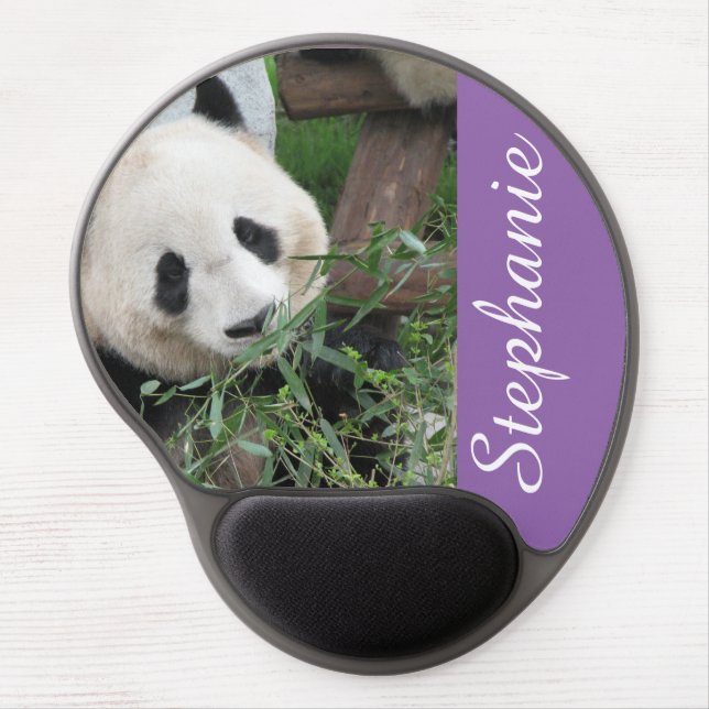 Panda on Purple Gel Mousepad, Personalized Name Mouse Pad (Front)
