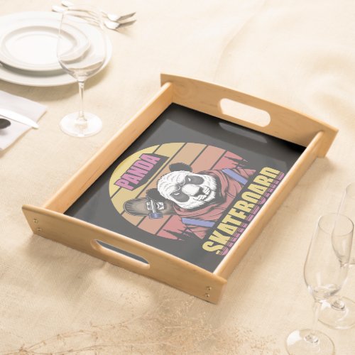 Panda on skateboard retro style Big serving tray