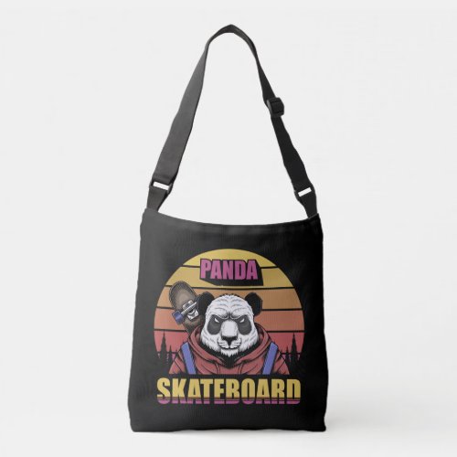 Panda on skateboard retro style Crossbody Bags