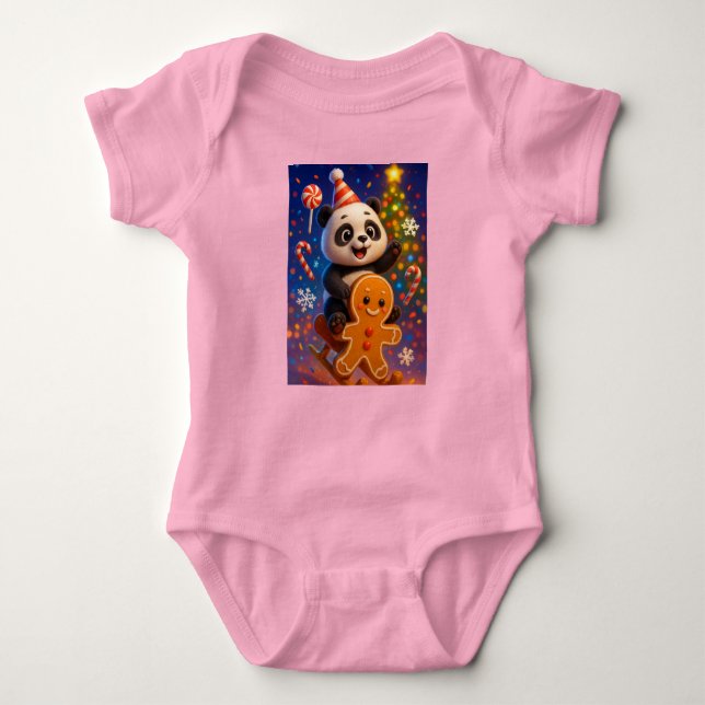 Panda on Sleigh, Author Natasha Us  Baby Bodysuit (Front)