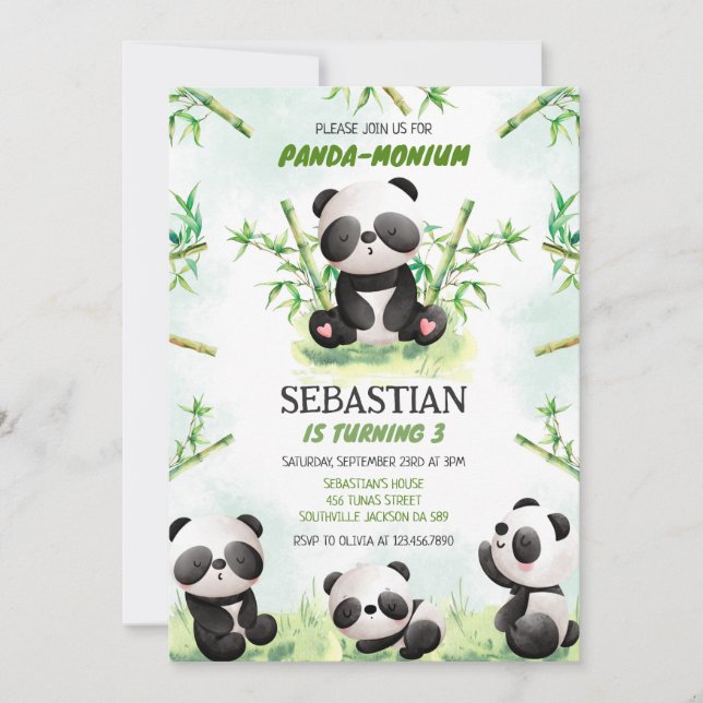 Panda Panda-monium Birthday Invitation (Front)