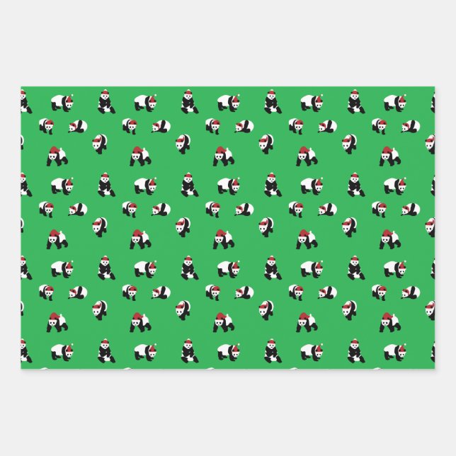 Panda Panda Panda Santa Claus Christmas Bear Wrapping Paper Sheets (Front)