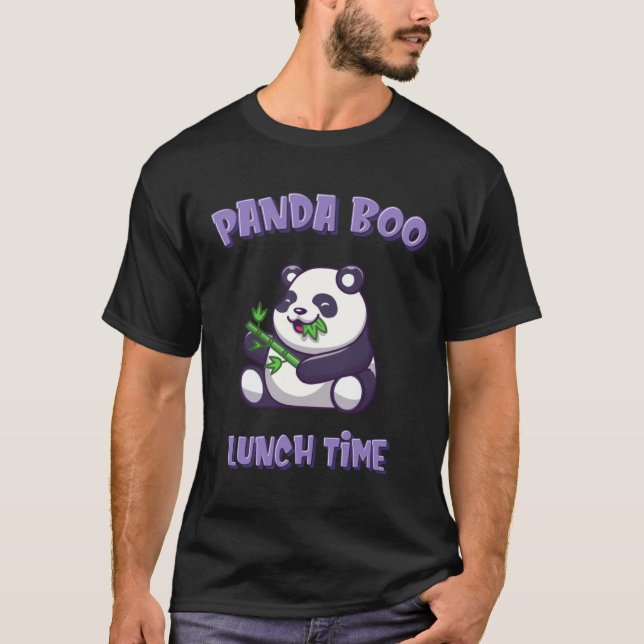 Panda PandaBoo Eating Bamboo Grass LunchTime T-Shirt (Front)
