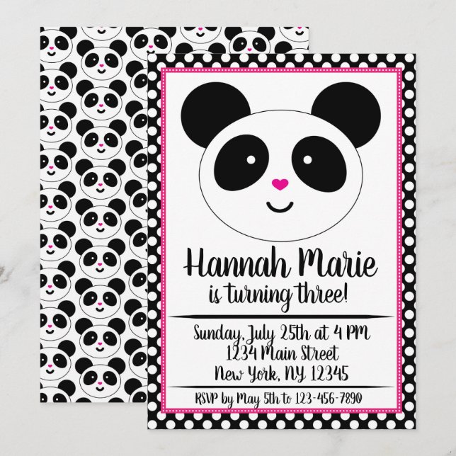 Panda Party Birthday Invitation (Front/Back)