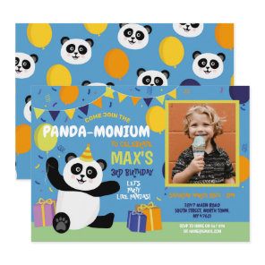 Panda Party Birthday Panda-monium Photo Boy Invitation