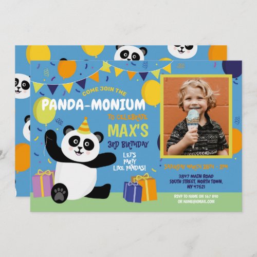 Panda Party Birthday Panda_monium Photo Boy Invitation