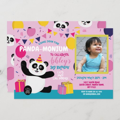 Panda Party Birthday Panda_monium Photo Pink Invitation