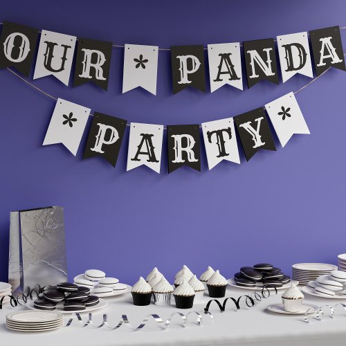 Panda Party Black and White Bunting Flags