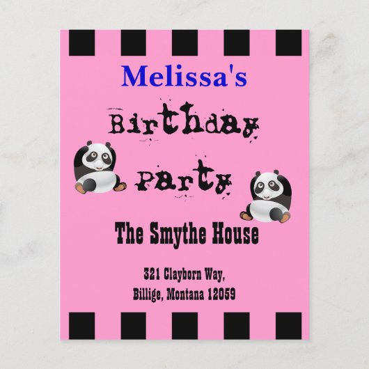 Panda Party Invitation (Back)