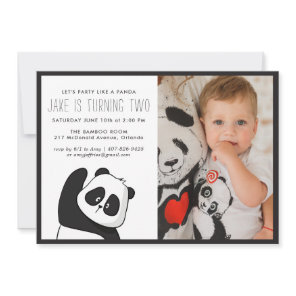 Panda Party | Monochrome & Photo Invitation