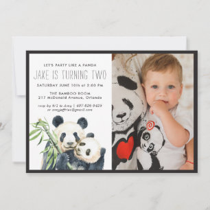 Panda Party   Monochrome & Photo Invitation