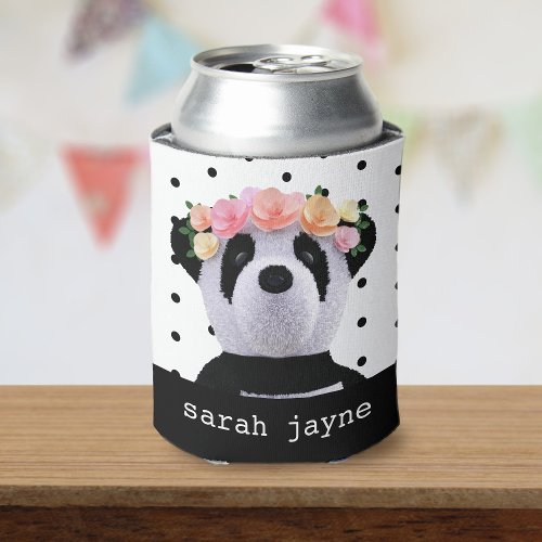 Panda Party Polka Dot Name Can Cooler