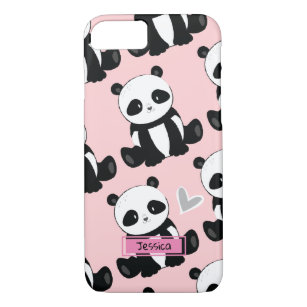 Panda Pattern Girly Pink Custom Name iPhone 8/7 Case