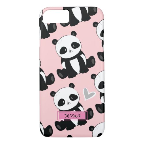 Panda Pattern Girly Pink Custom Name iPhone 87 Case