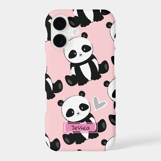 Panda Pattern Girly Pink Custom Name Iphone Case (Back)