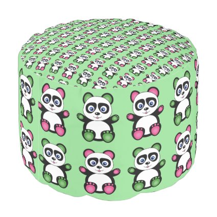 Panda Pattern With Green Background Pouf