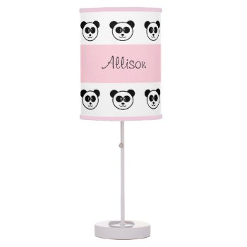Panda Pattern With Pink Custom Name V085v1 Table Lamp by JaclinArt at Zazzle