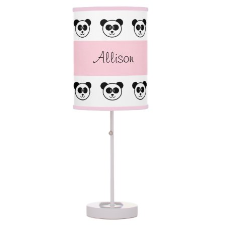 Panda Pattern With Pink Custom Name V085v1 Table Lamp