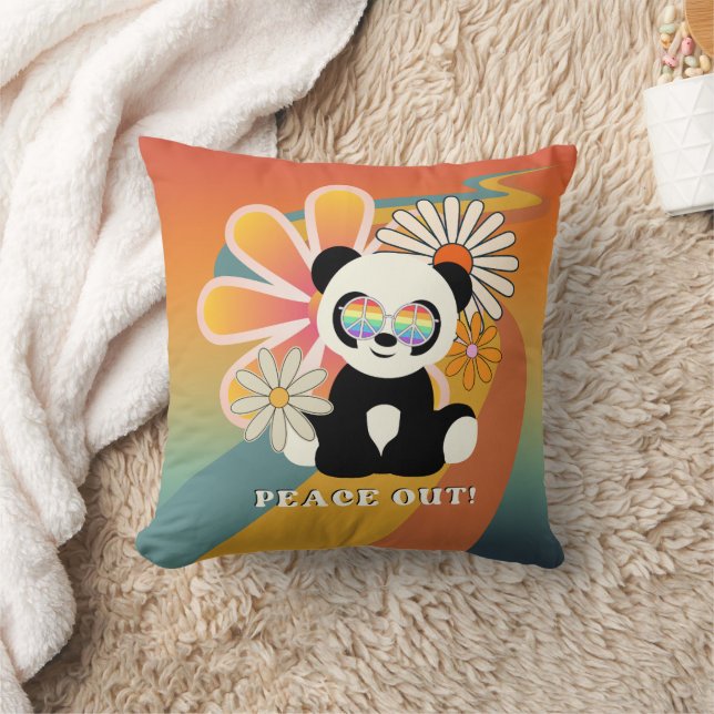 Panda | Peace Out Colorful Throw Pillow (Blanket)