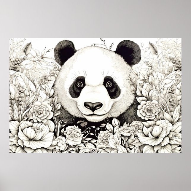 Panda Peaceful Nature Prairie Sketch Drawing Style Poster (Front)