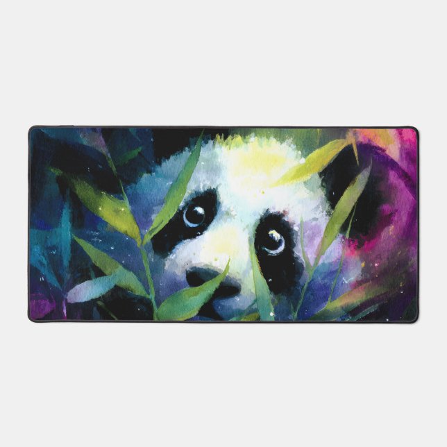 Panda Peeking Bamboo Watercolor Desk Mat (Front)
